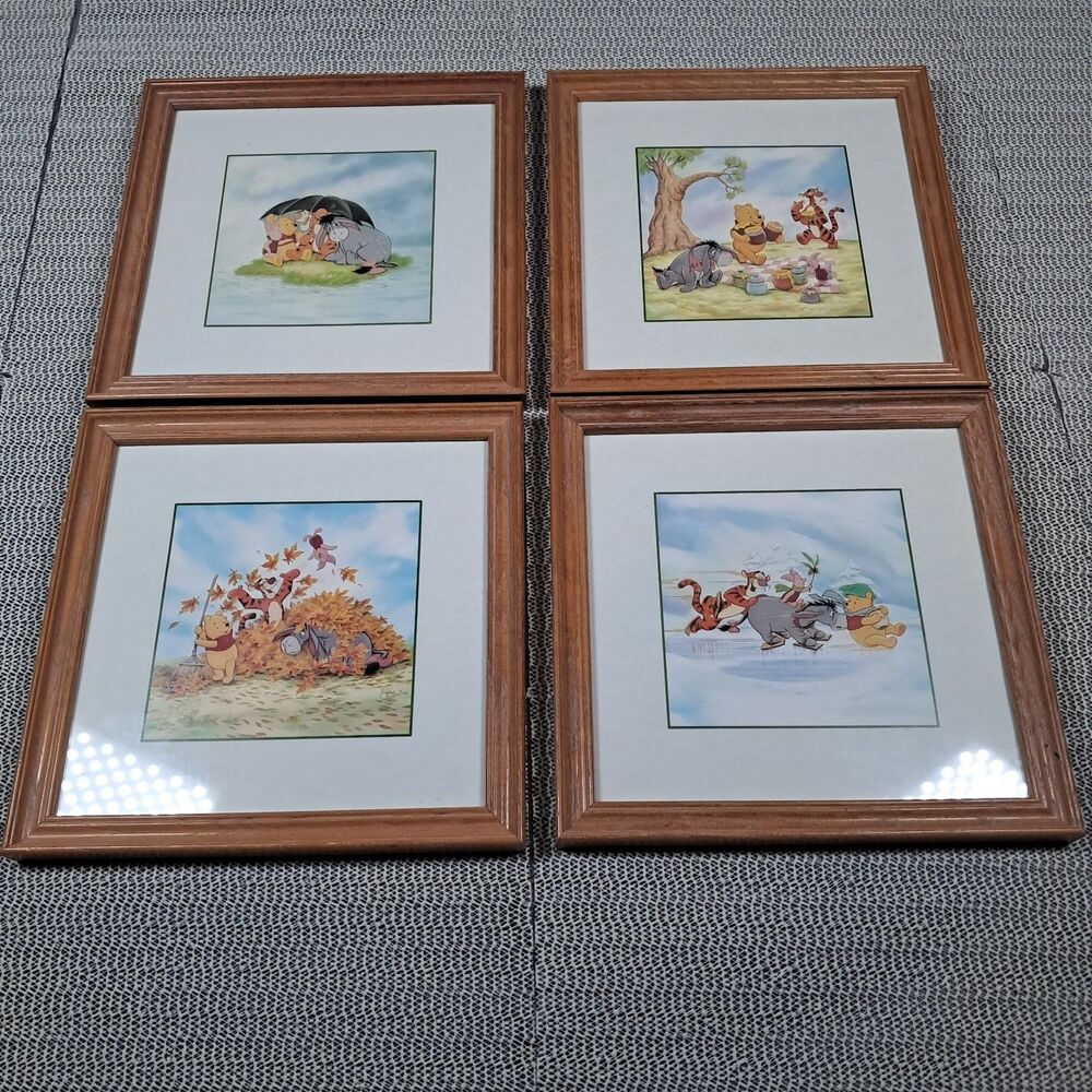 The Four Seasons Of Winnie The Pooh Framed Art - Set of 4